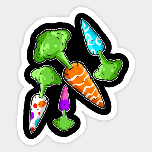 Carrots Colored Like Easter Eggs. Funny Easter Sticker